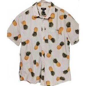 Forever 21 Men's Striped Hawaiian Short Sleeve Shirt w/ Pineapple Print XL